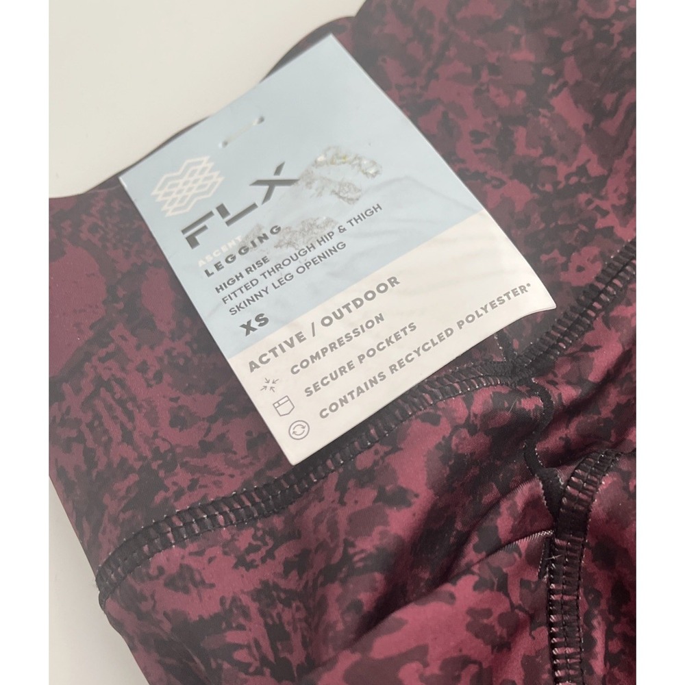 FLX Pants Womens XS Burgundy Black Leggings High Rise Zip Pockets Athletic NEW